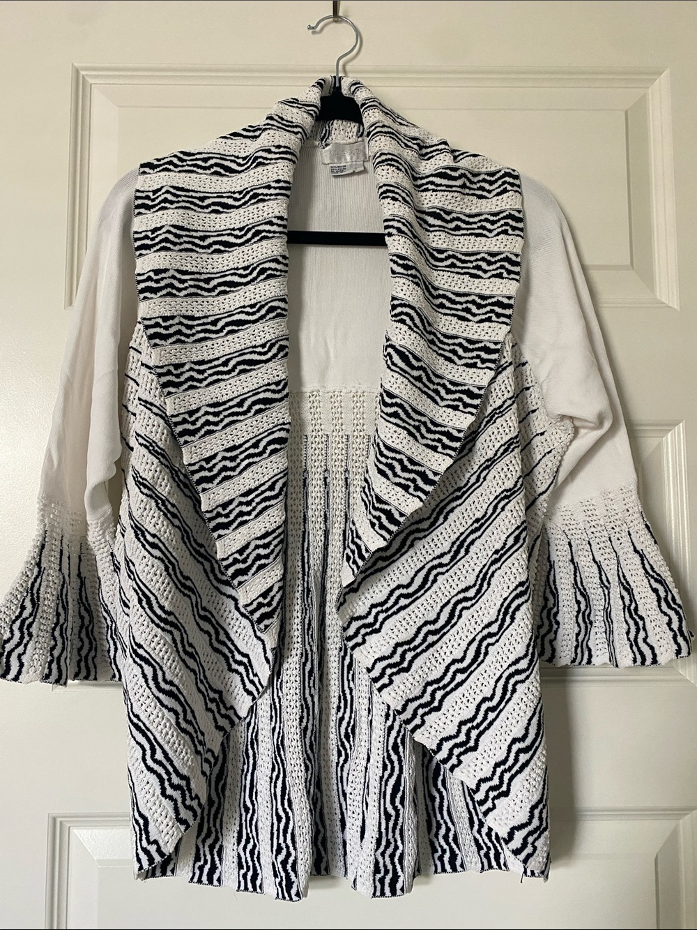 Adore Black and White Striped Open Front Cardigan